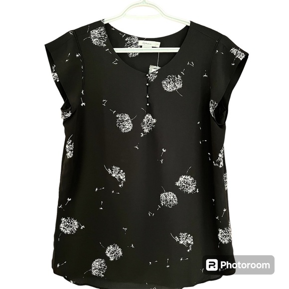 Reitman’s NWT Sleeveless Top Dandelion Print Black and White Relaxed Fit Medium - Picture 1 of 5